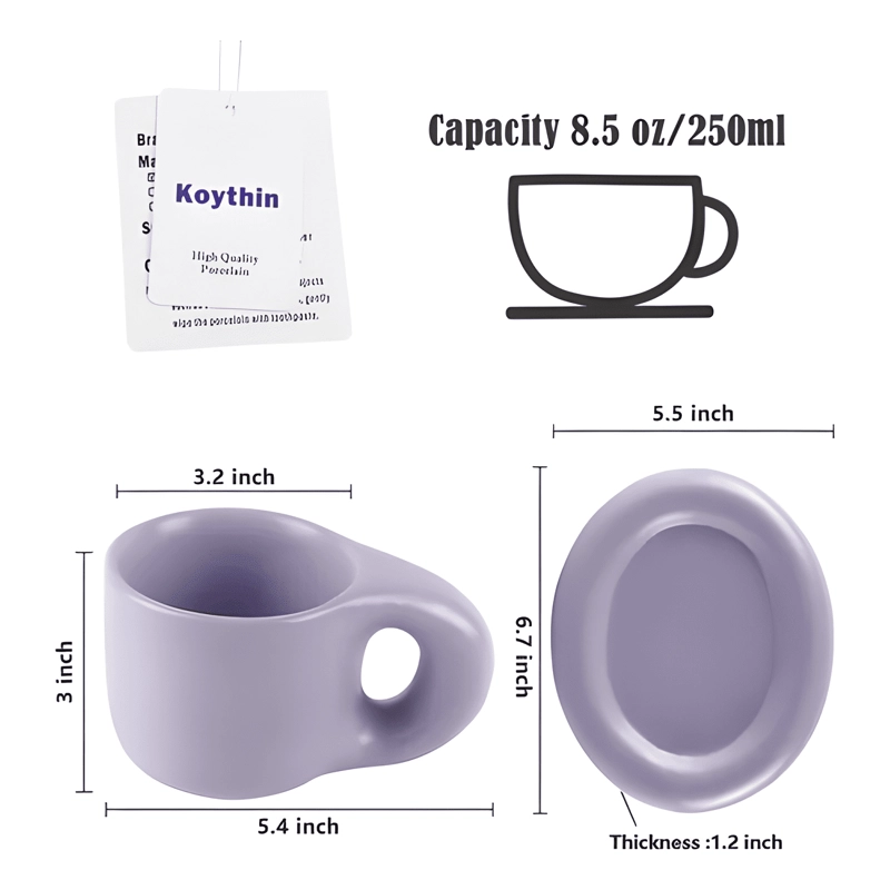 SET TAZA Y PLATO CERAMICO CON ASA GRANDE PARA KOYTHI... CAFE - 1