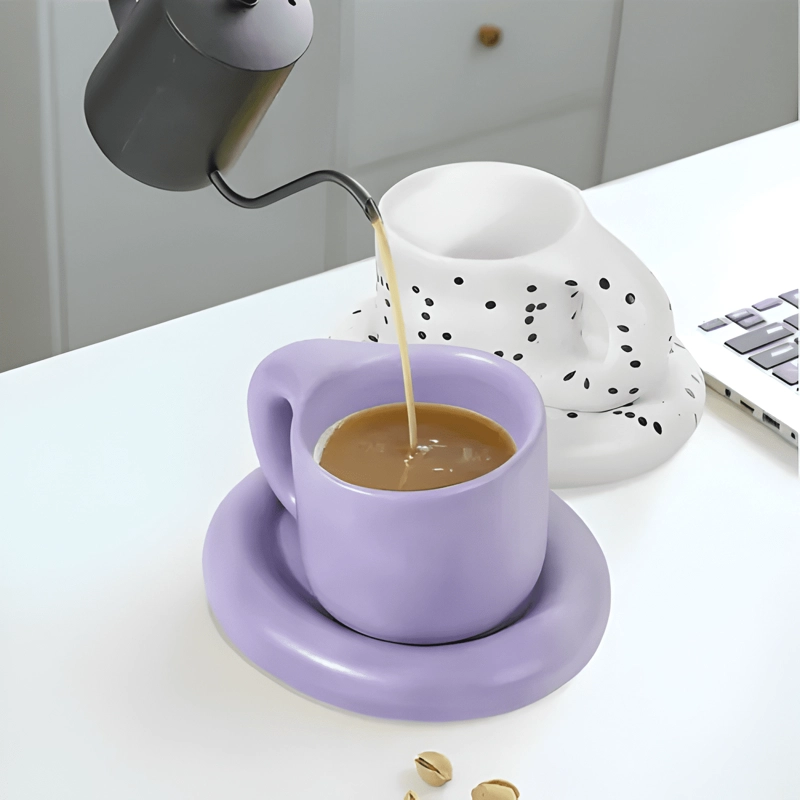 SET TAZA Y PLATO CERAMICO CON ASA GRANDE PARA KOYTHI... CAFE - 3
