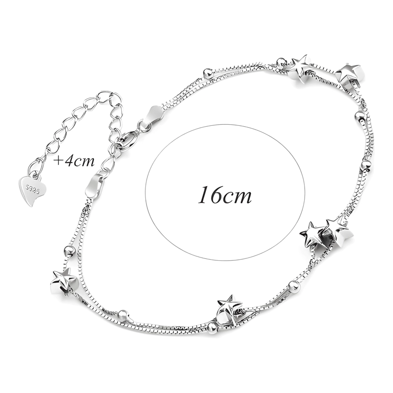 PULSERA ESTRELLAS Y ESFERAS DE PLATA LEY 925 + BOLSA + #3 - 1