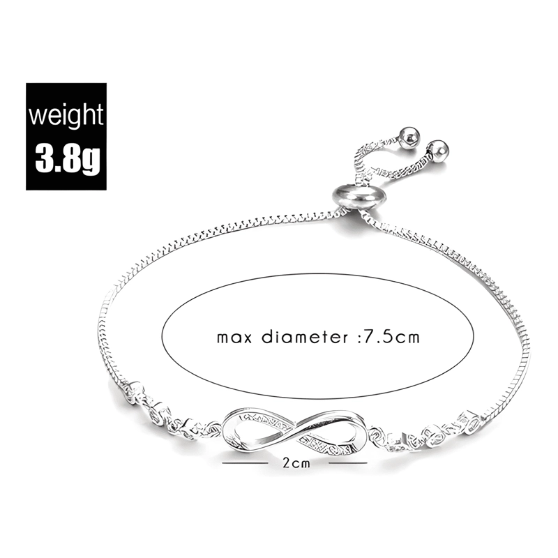 PULSERA INFINITO AJUSTABLE DE PLATA LEY S925 + BOLSA + #5 - 2