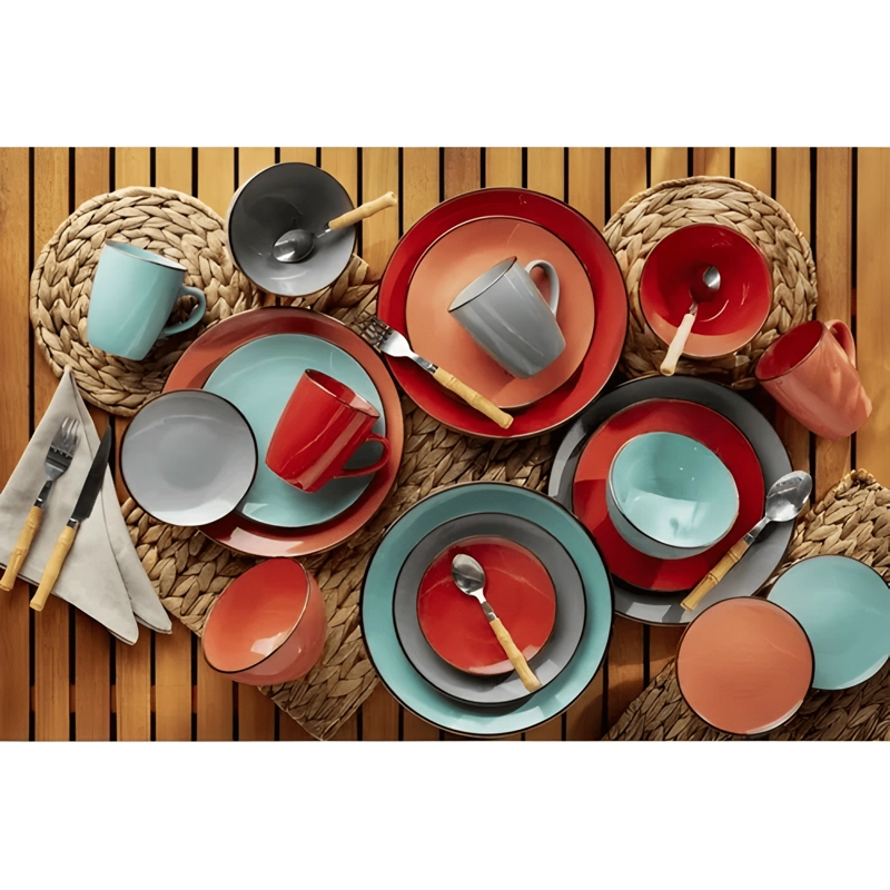 JUEGO LOZA 30 PIEZAS CERAMICA VAJILLA COMPLETA TURQUESA - 3