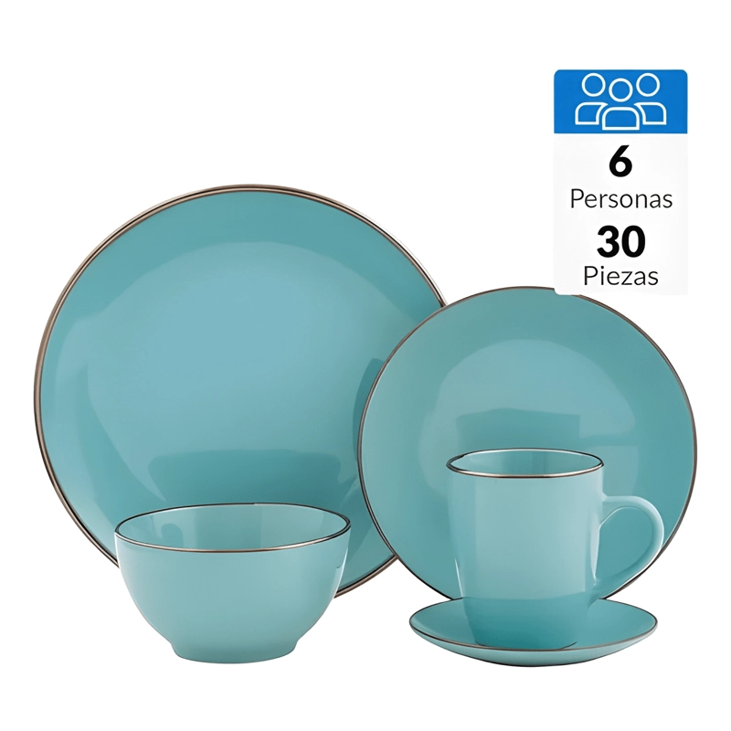 JUEGO LOZA 30 PIEZAS CERAMICA VAJILLA COMPLETA TURQUESA - 4
