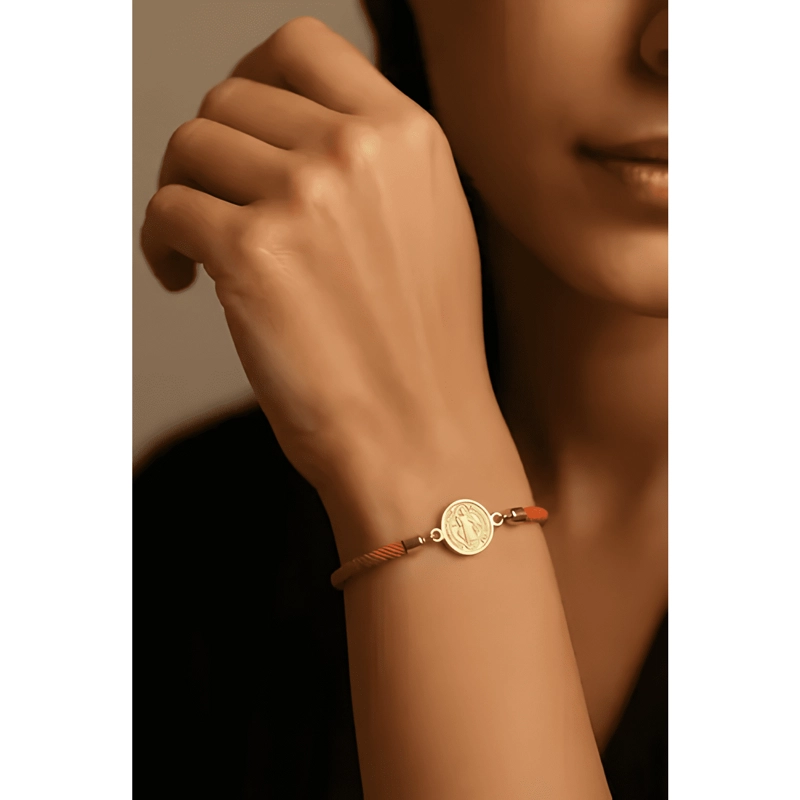 PULSERA CORDON SAN BENITO BAÑO DE ORO PROTECCION MAL ROJO - 2