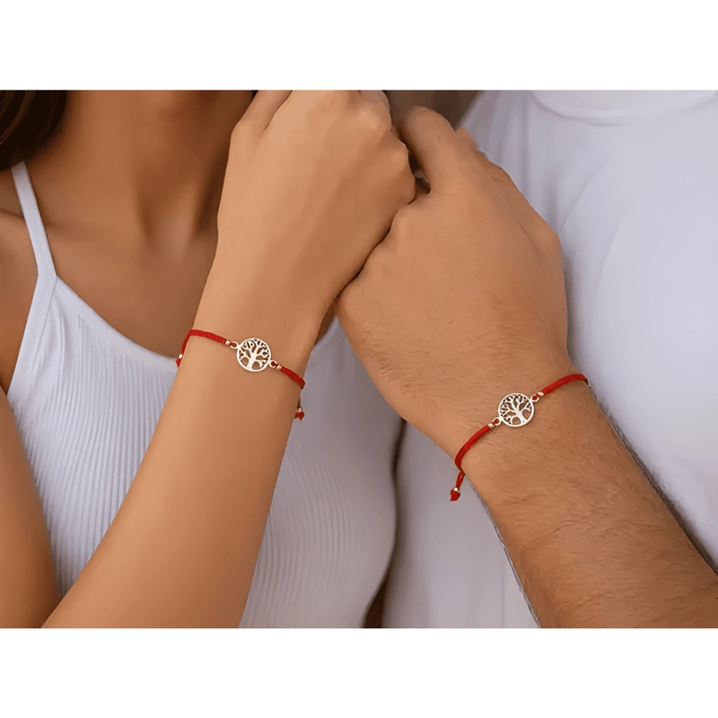 PULSERA HILO ARBOL VIDA PLATA 925 AJUSTABLE AMULETO ROJO - 2