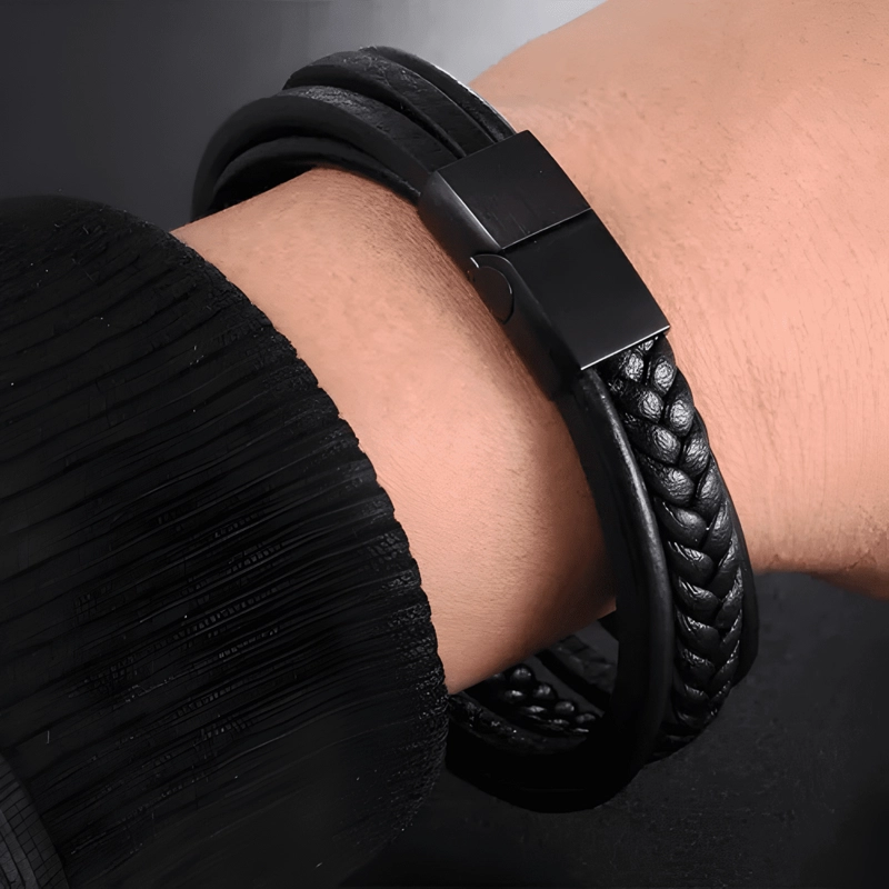 PULSERA BRAZALETE CUERO HOMBRE O MUJER CON CIERRE MAGNE TICO - 1