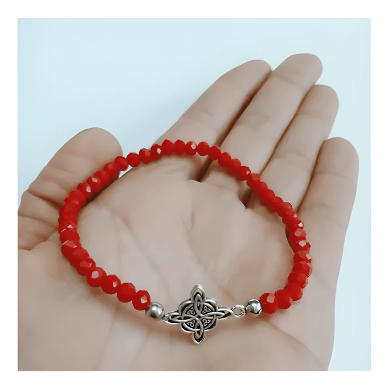 PULSERA PIEDRAS ROJAS AMULETO NUDO DE BRUJA ELASTICO #2 - 3
