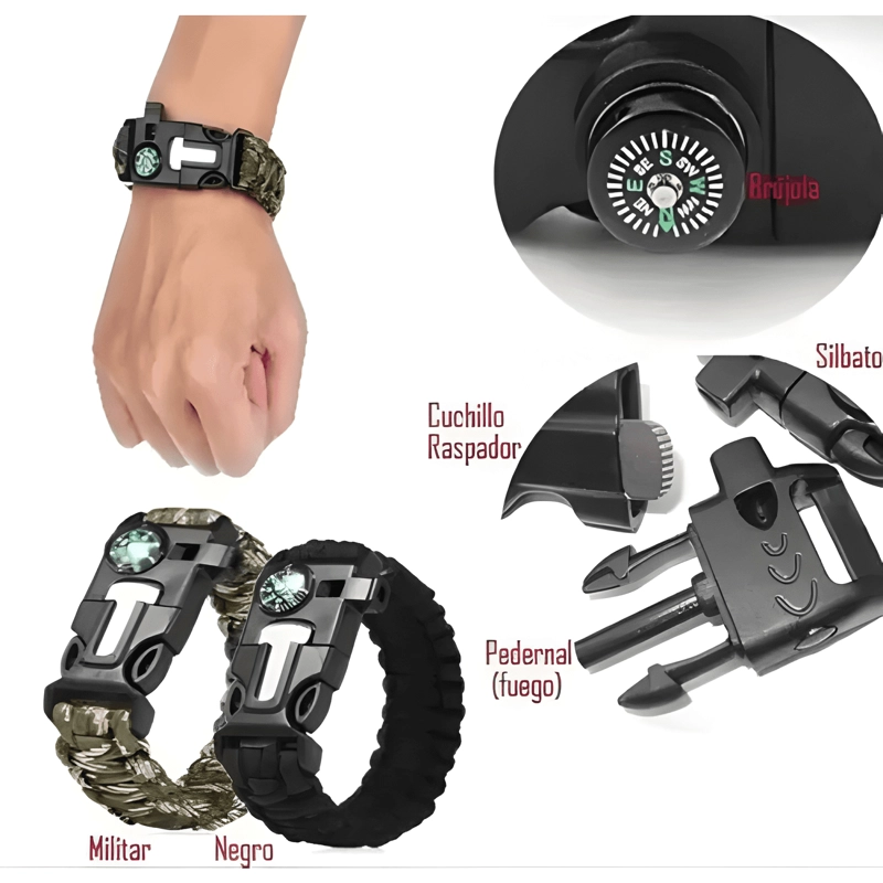 PAR DE PULSERAS TACTICA PARACORD DE SUPERVIVENCIA MULTIUSO - 2