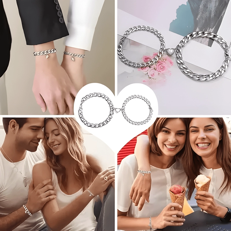 PULSERAS PARA PAREJAS CON IMAN CORAZON REGALO DE AMOR - 3