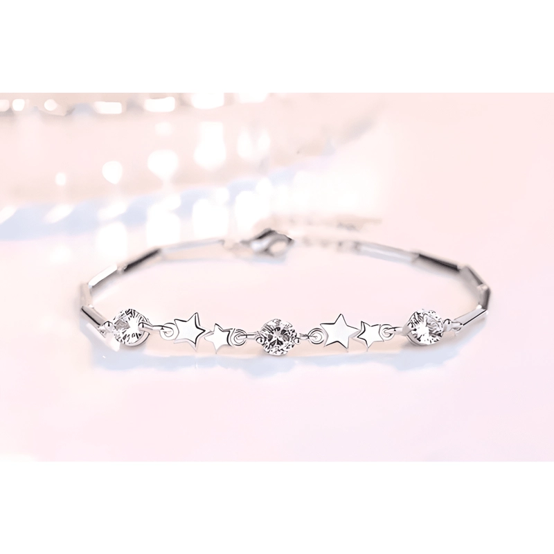 PULSERA PLATA 925 ESTRELLAS CIRCON EN ORO AJUSTABLE - 1