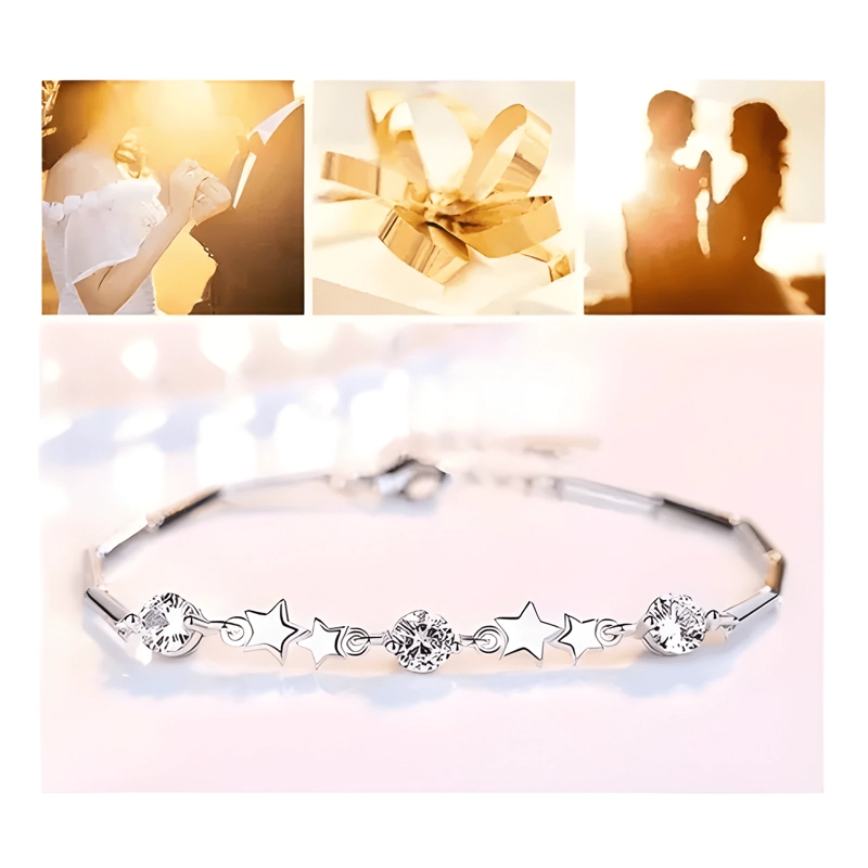 PULSERA PLATA 925 ESTRELLAS CIRCON EN ORO AJUSTABLE - 2