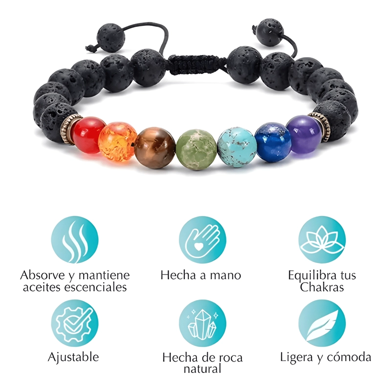 PULSERA AJUSTABLE 7 CHAKRAS PIEDRAS VOLCANICAS BUENA ENERGIA - 1
