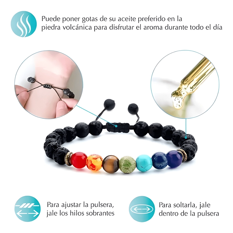 PULSERA AJUSTABLE 7 CHAKRAS PIEDRAS VOLCANICAS BUENA ENERGIA - 3