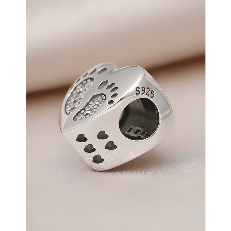 CHARM PLATA 925 CORAZON PATITAS BEBE BRILLANTES DIJE #5 - 3