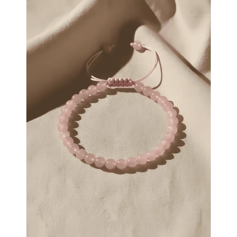 PULSERA PIEDRA CUARZO NATURAL AJUSTABLE PROTECCION ROSADO - 1