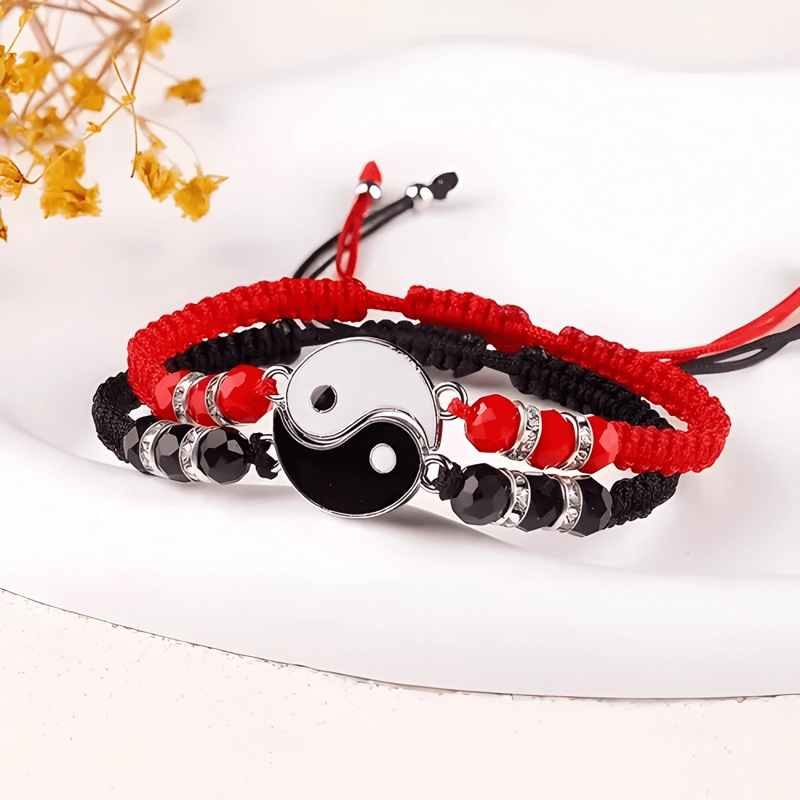 PULSERA PAREJA AMISTAD YING YANG HILO Y VALENTIN ROJO NEGRO - 1