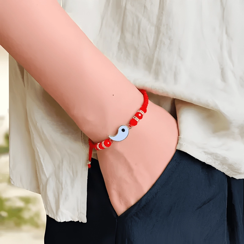 PULSERA PAREJA AMISTAD YING YANG HILO Y VALENTIN ROJO NEGRO - 2
