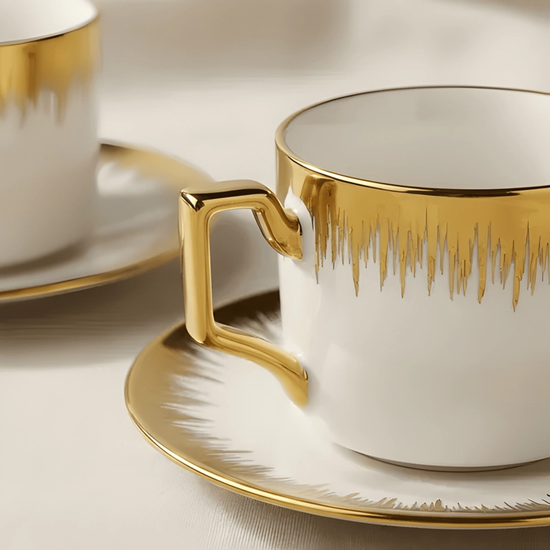 JUEGO TAZA PLATILLO APILABLE BORDE DECORATIVO CAFE  BLANCO #5 - 3