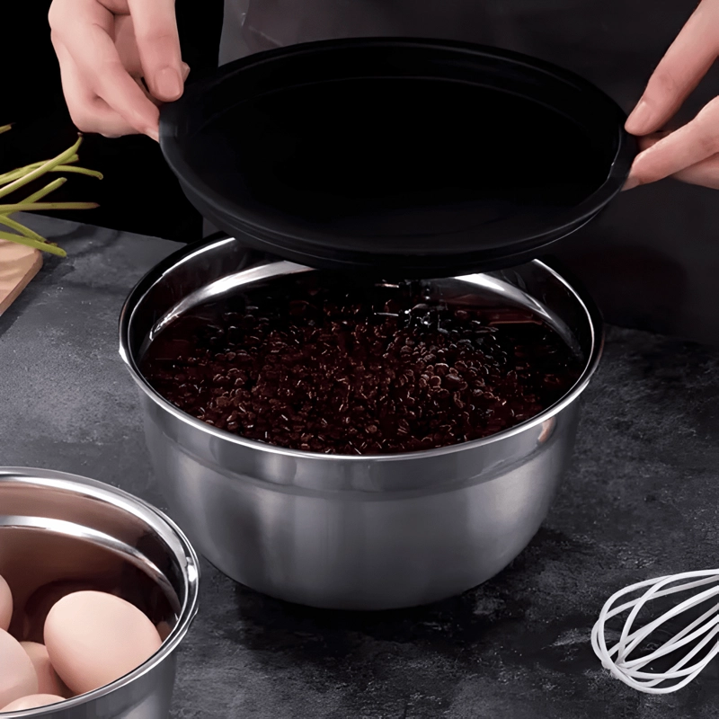 3 BOWLS CON TAPA ACERO INOXIDABLE ANTIDESLIZANTE NEGRO #2 - 4
