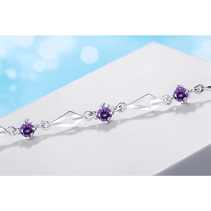PULSERA DE PLATA FINA 925 AMATISTA +CAJA REDONDA LILA #10 - 2