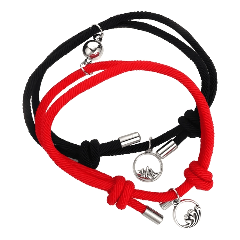 SET PULSERAS PARA PAREJA PROTECCION PAR CON IMAN NEGRA ROJA - 1