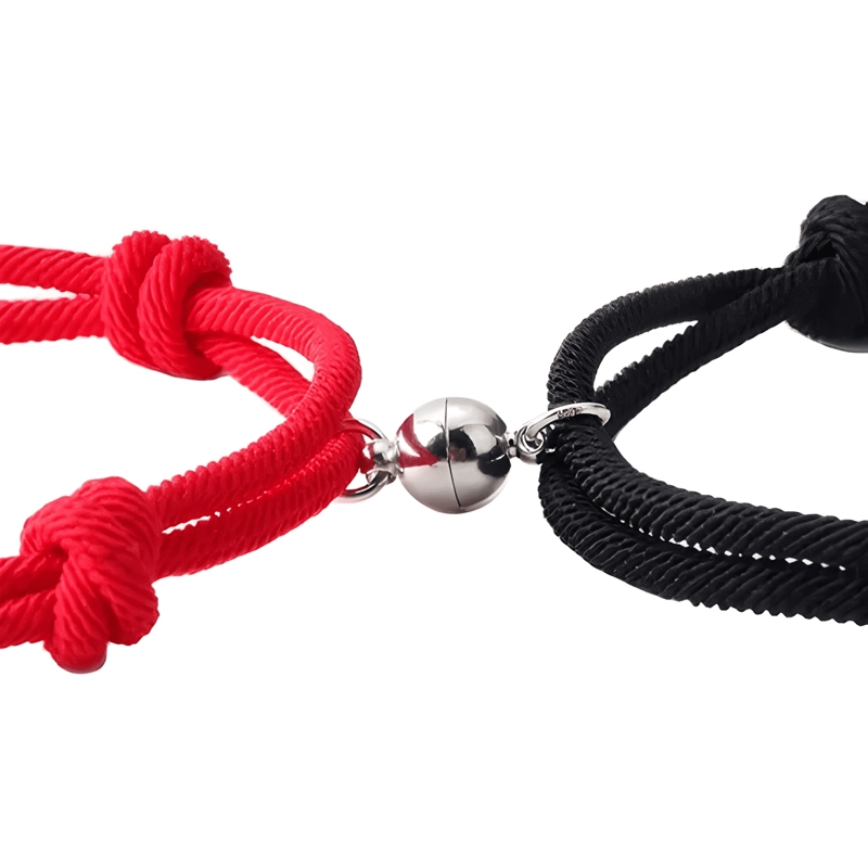 SET PULSERAS PARA PAREJA PROTECCION PAR CON IMAN NEGRA ROJA - 3
