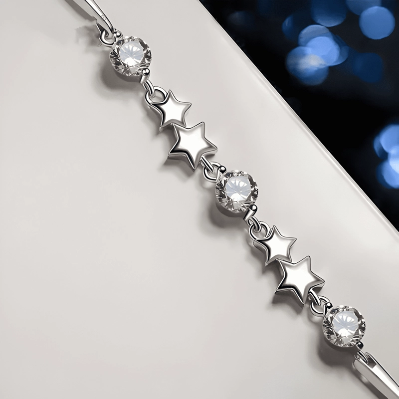 PULSERA PLATA 925 ESTRELLAS AJUSTABLE CIRCONES EN ORO BLANCO - 1