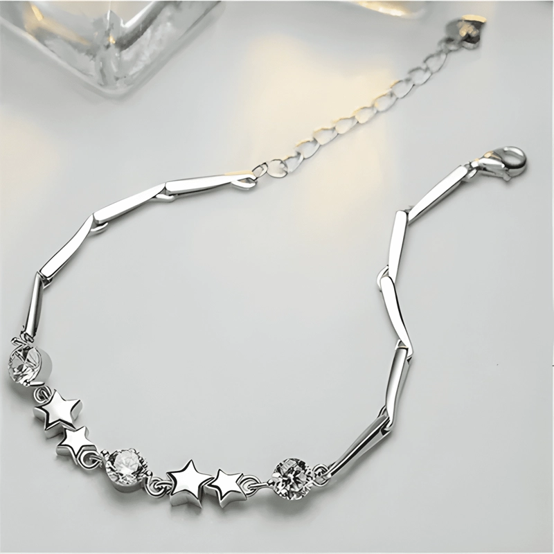 PULSERA PLATA 925 ESTRELLAS AJUSTABLE CIRCONES EN ORO BLANCO - 2