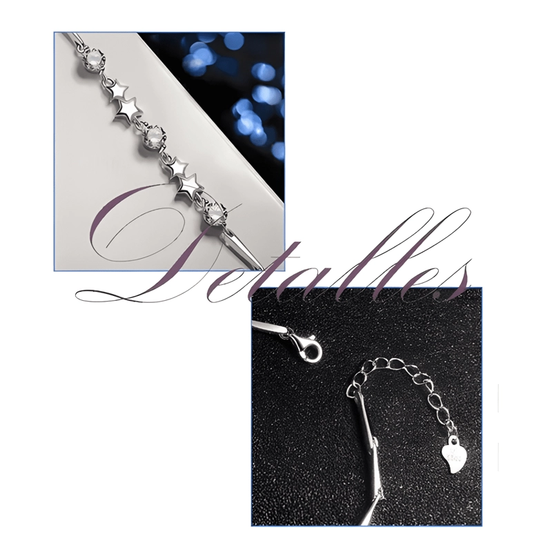 PULSERA PLATA 925 ESTRELLAS AJUSTABLE CIRCONES EN ORO BLANCO - 3