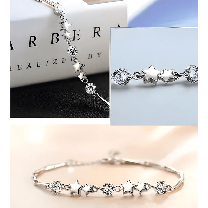 PULSERA PLATA 925 ESTRELLAS AJUSTABLE CIRCONES EN ORO BLANCO - 4