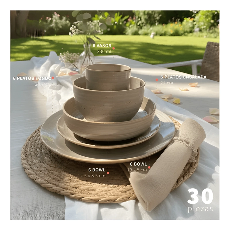 JUEGO LOZA CERAMICA 30 PCS SIENA 6 PERSONAS - 2