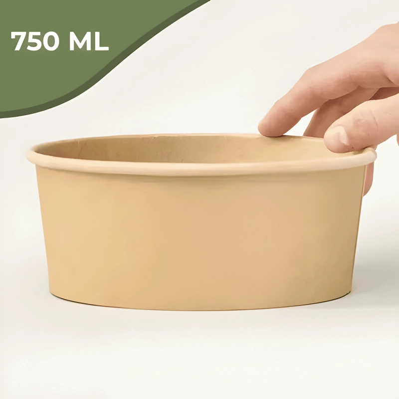 100 BOWL ENVASE RECIPIENTE KRAFT ALIMENTOS TAPA PET 750ML - 3