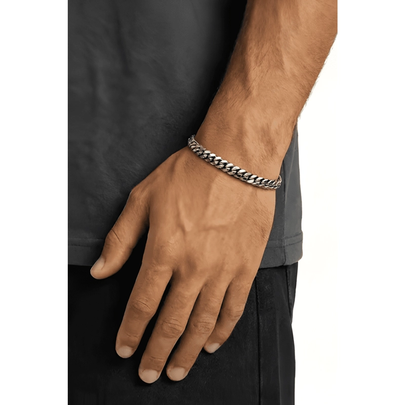 PULSERA CUBAN 8MM ACERO INOXIDABLE 316L LARGO 20 CM PLATEADA - 1