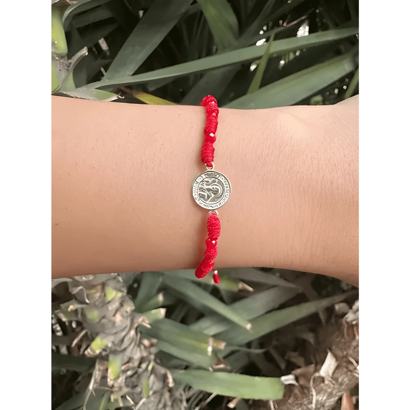 PULSERA HILO SAN BENITO PLATA 925 CON CRISTALES ROJOS ROJO - 1
