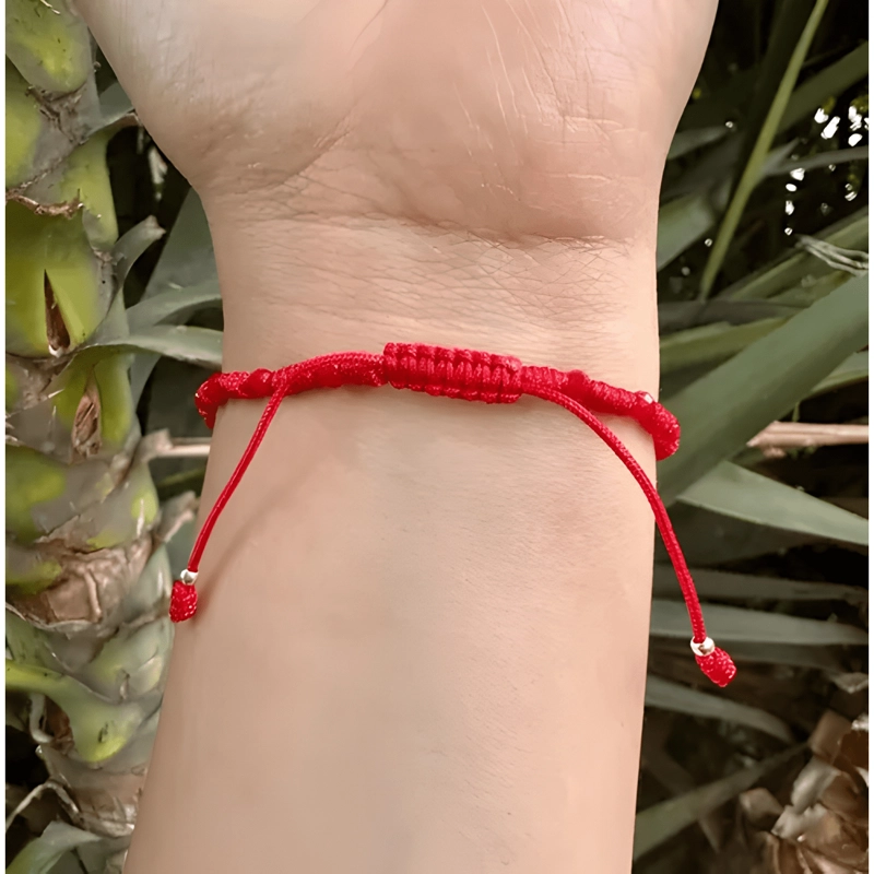 PULSERA HILO SAN BENITO PLATA 925 CON CRISTALES ROJOS ROJO - 2