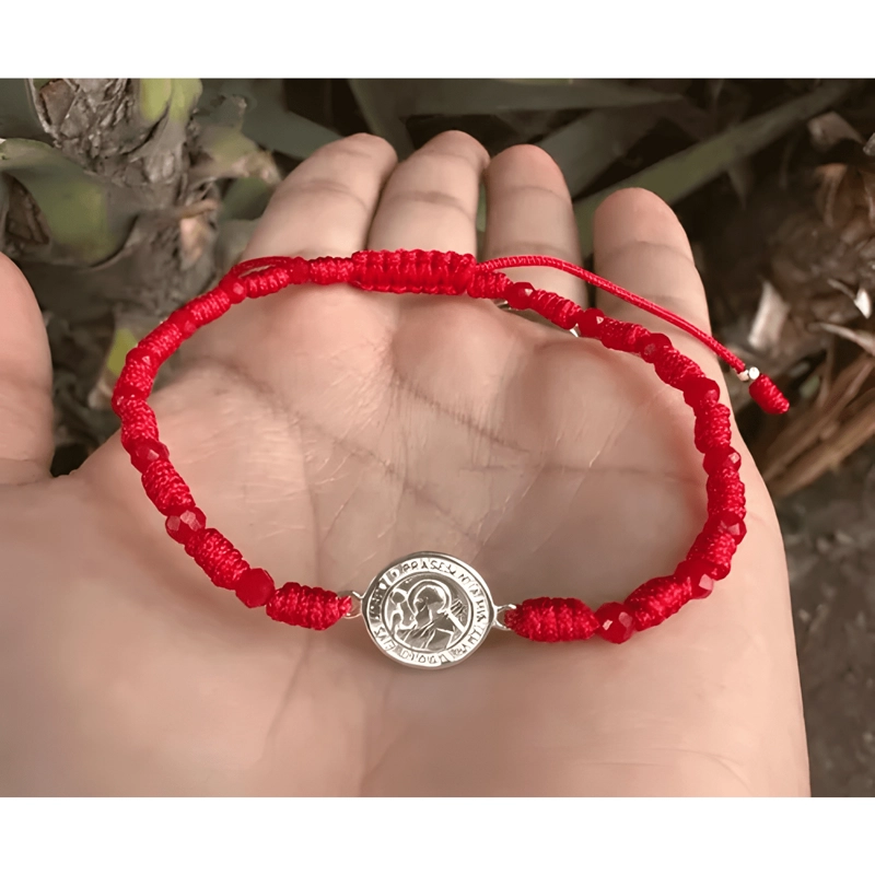 PULSERA HILO SAN BENITO PLATA 925 CON CRISTALES ROJOS ROJO - 3
