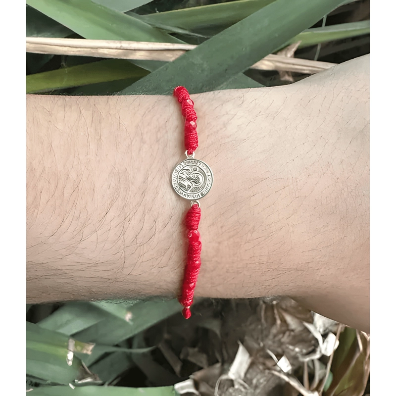 PULSERA HILO SAN BENITO PLATA 925 CON CRISTALES ROJOS ROJO - 4