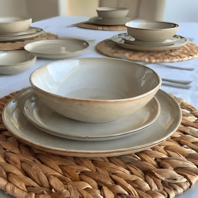SET VAJILLA 18 PIEZAS CERAMICA LINEA RUSTICA ARENA - 1