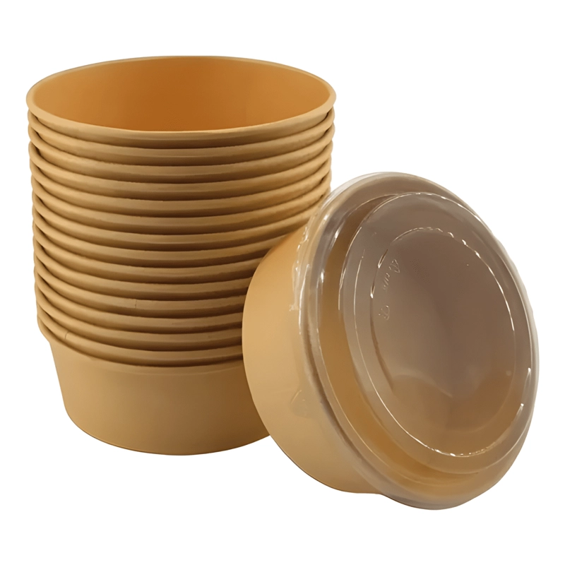 100 BOWLS KRAFT CON TAPA PLASTICA ENVASES 750CC BEIGE - 1