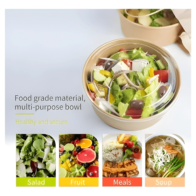 100 BOWLS KRAFT CON TAPA PLASTICA ENVASES 750CC BEIGE - 3