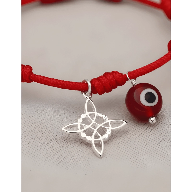 PULSERA PLATA 925 SAN BENITO NUDO DE BRUJAS SIETE NUDOS ROJA - 1