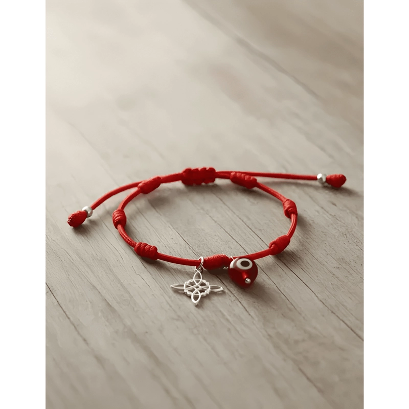PULSERA PLATA 925 SAN BENITO NUDO DE BRUJAS SIETE NUDOS ROJA - 2