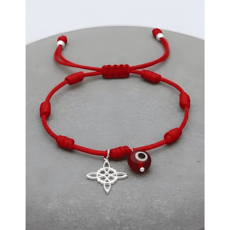 PULSERA PLATA 925 SAN BENITO NUDO DE BRUJAS SIETE NUDOS ROJA - 3