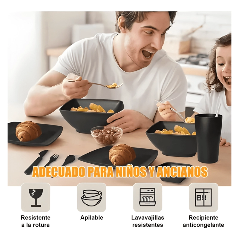 CUADRADA VAJILLA JUEGO HOGAR PAJA TRIGO PLATO TAZAS 16 KIT - 3