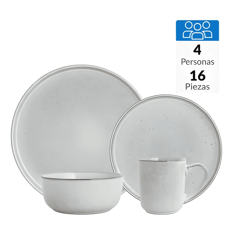 JUEGO LOZA CERAMICA 16 PIEZAS PARA 4 PERSONAS GRIS - 4