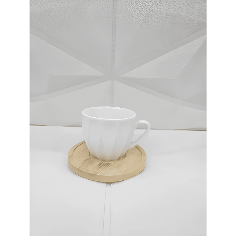 SET DE TAZA PARA CAFE CERAMICA Y PLATOS DE MADERA BAMBU100ML - 1