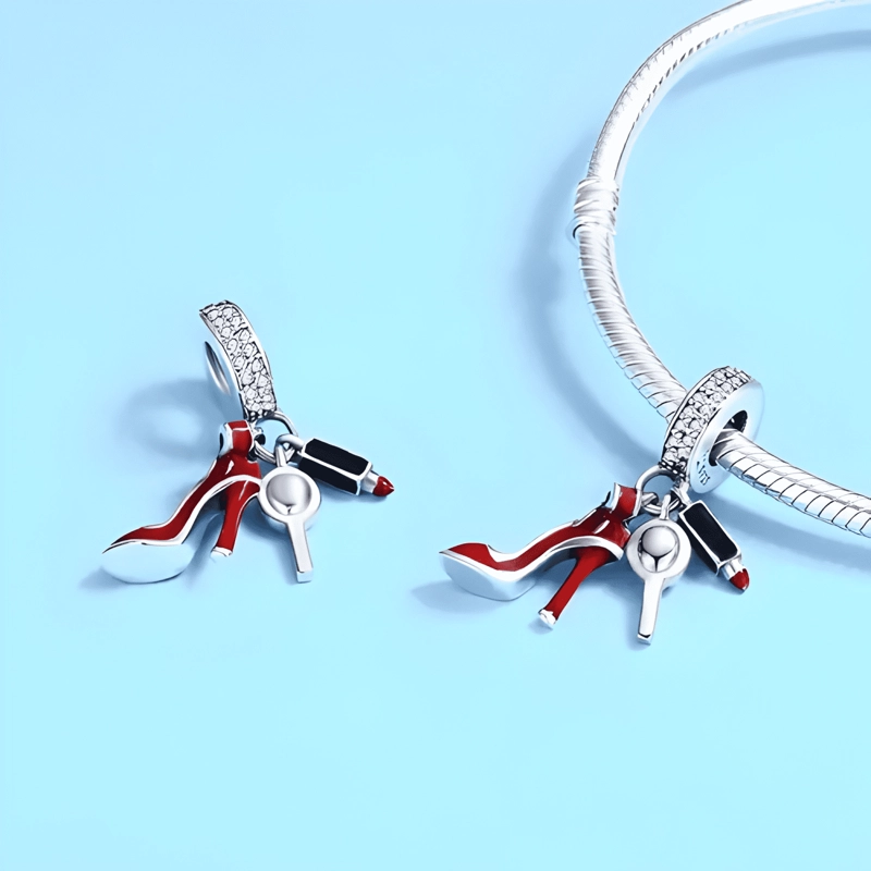 CHARM DIJE COLGANTE TACON ALTO PLATA 925 ROJO - 1
