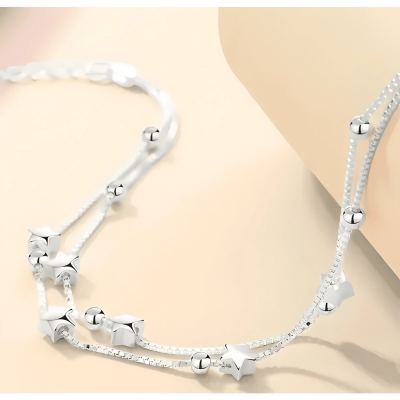 PULSERA ESTRELLAS Y ESFERAS DE PLATA LEY 925 - 3