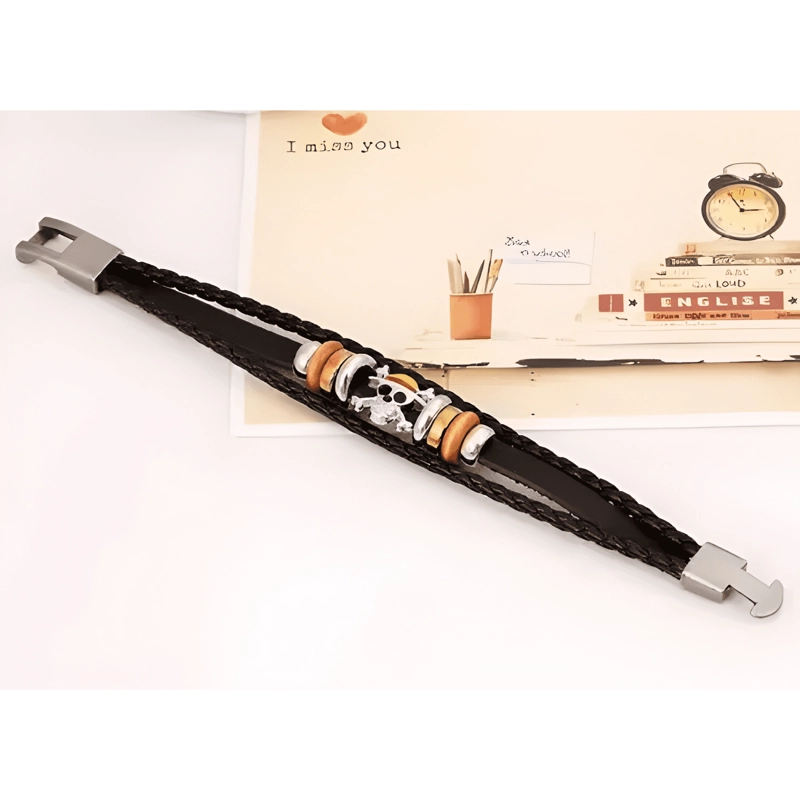 PULSERA DE CUERO CON DIJE EN FORMA DE CALAVERA ONE PIECE - 3