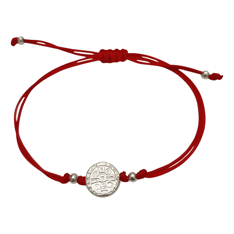 PULSERA DE PROTECCION MEDALLA SAN BENITO PLATA 925 HILO ROJA - 2