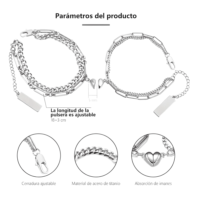 PULSERA PAREJAS DOBLE CON IMAN CORAZON REGALO SAN VALENTIN - 1